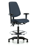 Vinyl Chair - High Bench Height with Medium Back, Seat Tilt, Adjustable Arms, Chrome Foot Ring, & Stationary Glides in Imperial Blue Trailblazer Vinyl VHBCH-MB-RG-T1-A1-CF-RG-8582