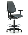 Vinyl Chair - High Bench Height with Medium Back, Seat Tilt, Adjustable Arms, Chrome Foot Ring, & Stationary Glides in Carbon Supernova Vinyl VHBCH-MB-RG-T1-A1-CF-RG-8823
