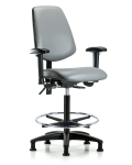 Vinyl Chair - High Bench Height with Medium Back, Seat Tilt, Adjustable Arms, Chrome Foot Ring, & Stationary Glides in Sterling Supernova Vinyl VHBCH-MB-RG-T1-A1-CF-RG-8840