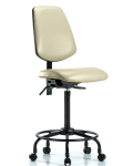 Vinyl Chair - High Bench Height with Round Tube Base, Medium Back, & Casters in Adobe White Trailblazer Vinyl VHBCH-MB-RT-T0-A0-RC-8501
