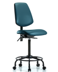 Vinyl Chair - High Bench Height with Round Tube Base, Medium Back, & Casters in Marine Blue Supernova Vinyl VHBCH-MB-RT-T0-A0-RC-8801