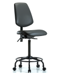 Vinyl Chair - High Bench Height with Round Tube Base, Medium Back, & Casters in Carbon Supernova Vinyl VHBCH-MB-RT-T0-A0-RC-8823