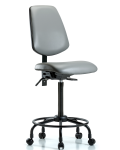 Vinyl Chair - High Bench Height with Round Tube Base, Medium Back, & Casters in Sterling Supernova Vinyl VHBCH-MB-RT-T0-A0-RC-8840
