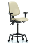 Vinyl Chair - High Bench Height with Round Tube Base, Medium Back, Adjustable Arms, & Casters in Adobe White Trailblazer Vinyl VHBCH-MB-RT-T0-A1-RC-8501