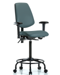 Vinyl Chair - High Bench Height with Round Tube Base, Medium Back, Adjustable Arms, & Casters in Colonial Blue Trailblazer Vinyl VHBCH-MB-RT-T0-A1-RC-8546