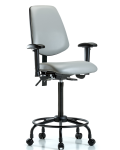 Vinyl Chair - High Bench Height with Round Tube Base, Medium Back, Adjustable Arms, & Casters in Dove Trailblazer Vinyl VHBCH-MB-RT-T0-A1-RC-8567