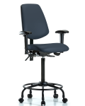 Vinyl Chair - High Bench Height with Round Tube Base, Medium Back, Adjustable Arms, & Casters in Imperial Blue Trailblazer Vinyl VHBCH-MB-RT-T0-A1-RC-8582