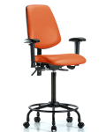 Vinyl Chair - High Bench Height with Round Tube Base, Medium Back, Adjustable Arms, & Casters in Orange Kist Trailblazer Vinyl VHBCH-MB-RT-T0-A1-RC-8613