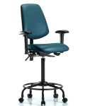 Vinyl Chair - High Bench Height with Round Tube Base, Medium Back, Adjustable Arms, & Casters in Marine Blue Supernova Vinyl VHBCH-MB-RT-T0-A1-RC-8801