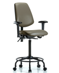 Vinyl Chair - High Bench Height with Round Tube Base, Medium Back, Adjustable Arms, & Casters in Taupe Supernova Vinyl VHBCH-MB-RT-T0-A1-RC-8809
