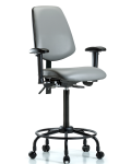 Vinyl Chair - High Bench Height with Round Tube Base, Medium Back, Adjustable Arms, & Casters in Sterling Supernova Vinyl VHBCH-MB-RT-T0-A1-RC-8840