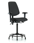 Vinyl Chair - High Bench Height with Round Tube Base, Medium Back, Adjustable Arms, & Stationary Glides in Black Trailblazer Vinyl VHBCH-MB-RT-T0-A1-RG-8540