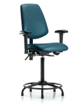 Vinyl Chair - High Bench Height with Round Tube Base, Medium Back, Adjustable Arms, & Stationary Glides in Marine Blue Supernova Vinyl VHBCH-MB-RT-T0-A1-RG-8801
