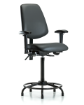 Vinyl Chair - High Bench Height with Round Tube Base, Medium Back, Adjustable Arms, & Stationary Glides in Carbon Supernova Vinyl VHBCH-MB-RT-T0-A1-RG-8823
