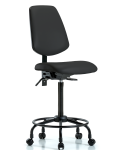 Vinyl Chair - High Bench Height with Round Tube Base, Medium Back, Seat Tilt, & Casters in Black Trailblazer Vinyl VHBCH-MB-RT-T1-A0-RC-8540
