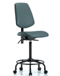 Vinyl Chair - High Bench Height with Round Tube Base, Medium Back, Seat Tilt, & Casters in Colonial Blue Trailblazer Vinyl VHBCH-MB-RT-T1-A0-RC-8546