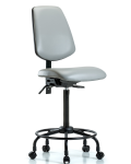 Vinyl Chair - High Bench Height with Round Tube Base, Medium Back, Seat Tilt, & Casters in Dove Trailblazer Vinyl VHBCH-MB-RT-T1-A0-RC-8567