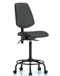 Vinyl Chair - High Bench Height with Round Tube Base, Medium Back, Seat Tilt, & Casters in Charcoal Trailblazer Vinyl VHBCH-MB-RT-T1-A0-RC-8605