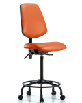 Vinyl Chair - High Bench Height with Round Tube Base, Medium Back, Seat Tilt, & Casters in Orange Kist Trailblazer Vinyl VHBCH-MB-RT-T1-A0-RC-8613