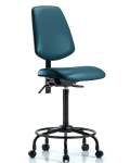 Vinyl Chair - High Bench Height with Round Tube Base, Medium Back, Seat Tilt, & Casters in Marine Blue Supernova Vinyl VHBCH-MB-RT-T1-A0-RC-8801