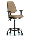 Vinyl Chair - High Bench Height with Round Tube Base, Medium Back, Seat Tilt, Adjustable Arms, & Casters in Taupe Trailblazer Vinyl VHBCH-MB-RT-T1-A1-RC-8584