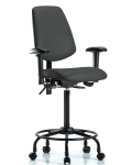 Vinyl Chair - High Bench Height with Round Tube Base, Medium Back, Seat Tilt, Adjustable Arms, & Casters in Charcoal Trailblazer Vinyl VHBCH-MB-RT-T1-A1-RC-8605