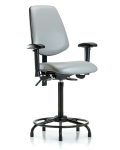 Vinyl Chair - High Bench Height with Round Tube Base, Medium Back, Seat Tilt, Adjustable Arms, & Stationary Glides in Dove Trailblazer Vinyl VHBCH-MB-RT-T1-A1-RG-8567