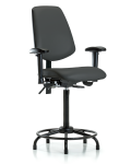 Vinyl Chair - High Bench Height with Round Tube Base, Medium Back, Seat Tilt, Adjustable Arms, & Stationary Glides in Charcoal Trailblazer Vinyl VHBCH-MB-RT-T1-A1-RG-8605