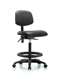 Vinyl Chair - High Bench Height with Black Foot Ring & Casters in Carbon Supernova Vinyl VHBCH-RG-T0-A0-BF-RC-8823