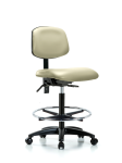 Vinyl Chair - High Bench Height with Chrome Foot Ring & Casters in Adobe White Trailblazer Vinyl VHBCH-RG-T0-A0-CF-RC-8501