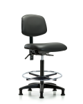 Vinyl Chair - High Bench Height with Chrome Foot Ring & Stationary Glides in Carbon Supernova Vinyl VHBCH-RG-T0-A0-CF-RG-8823