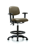 Vinyl Chair - High Bench Height with Adjustable Arms, Black Foot Ring, & Casters in Taupe Supernova Vinyl VHBCH-RG-T0-A1-BF-RC-8809