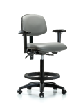 Vinyl Chair - High Bench Height with Adjustable Arms, Black Foot Ring, & Casters in Sterling Supernova Vinyl VHBCH-RG-T0-A1-BF-RC-8840