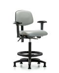 Vinyl Chair - High Bench Height with Adjustable Arms, Black Foot Ring, & Stationary Glides in Dove Trailblazer Vinyl VHBCH-RG-T0-A1-BF-RG-8567