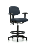 Vinyl Chair - High Bench Height with Adjustable Arms, Black Foot Ring, & Stationary Glides in Imperial Blue Trailblazer Vinyl VHBCH-RG-T0-A1-BF-RG-8582