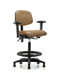 Vinyl Chair - High Bench Height with Adjustable Arms, Black Foot Ring, & Stationary Glides in Taupe Trailblazer Vinyl VHBCH-RG-T0-A1-BF-RG-8584
