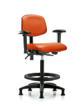 Vinyl Chair - High Bench Height with Adjustable Arms, Black Foot Ring, & Stationary Glides in Orange Kist Trailblazer Vinyl VHBCH-RG-T0-A1-BF-RG-8613