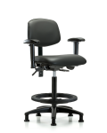 Vinyl Chair - High Bench Height with Adjustable Arms, Black Foot Ring, & Stationary Glides in Carbon Supernova Vinyl VHBCH-RG-T0-A1-BF-RG-8823
