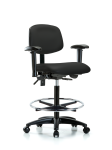 Vinyl Chair - High Bench Height with Adjustable Arms, Chrome Foot Ring, & Casters in Black Trailblazer Vinyl VHBCH-RG-T0-A1-CF-RC-8540