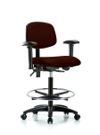 Vinyl Chair - High Bench Height with Adjustable Arms, Chrome Foot Ring, & Casters in Burgundy Trailblazer Vinyl VHBCH-RG-T0-A1-CF-RC-8569