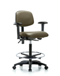 Vinyl Chair - High Bench Height with Adjustable Arms, Chrome Foot Ring, & Casters in Taupe Supernova Vinyl VHBCH-RG-T0-A1-CF-RC-8809