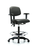 Vinyl Chair - High Bench Height with Adjustable Arms, Chrome Foot Ring, & Casters in Carbon Supernova Vinyl VHBCH-RG-T0-A1-CF-RC-8823
