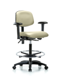 Vinyl Chair - High Bench Height with Adjustable Arms, Chrome Foot Ring, & Stationary Glides in Adobe White Trailblazer Vinyl VHBCH-RG-T0-A1-CF-RG-8501