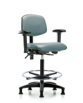 Vinyl Chair - High Bench Height with Adjustable Arms, Chrome Foot Ring, & Stationary Glides in Storm Supernova Vinyl VHBCH-RG-T0-A1-CF-RG-8822