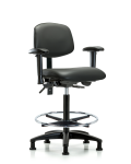 Vinyl Chair - High Bench Height with Adjustable Arms, Chrome Foot Ring, & Stationary Glides in Carbon Supernova Vinyl VHBCH-RG-T0-A1-CF-RG-8823