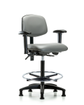 Vinyl Chair - High Bench Height with Adjustable Arms, Chrome Foot Ring, & Stationary Glides in Sterling Supernova Vinyl VHBCH-RG-T0-A1-CF-RG-8840