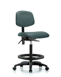 Vinyl Chair - High Bench Height with Seat Tilt, Black Foot Ring, & Casters in Colonial Blue Trailblazer Vinyl VHBCH-RG-T1-A0-BF-RC-8546