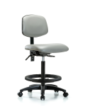 Vinyl Chair - High Bench Height with Seat Tilt, Black Foot Ring, & Casters in Dove Trailblazer Vinyl VHBCH-RG-T1-A0-BF-RC-8567