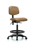 Vinyl Chair - High Bench Height with Seat Tilt, Black Foot Ring, & Casters in Taupe Trailblazer Vinyl VHBCH-RG-T1-A0-BF-RC-8584