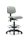 Vinyl Chair - High Bench Height with Seat Tilt, Chrome Foot Ring, & Casters in Dove Trailblazer Vinyl VHBCH-RG-T1-A0-CF-RC-8567